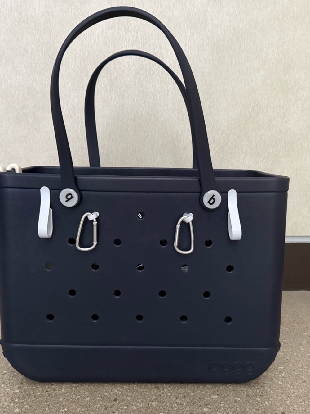BOGG BAG Navy Blue EVA Tote with White Accents